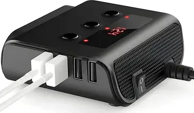 Ndarës prizë makine PLS42, 3x 12V, 4x USB me voltmetër, i zi - 5