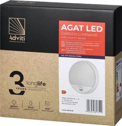 Llambë muri kopshti ADVITI Agat AD-OP-6111WLPMR4, 10W LED, sensor lëvizjeje, e bardhë - 3