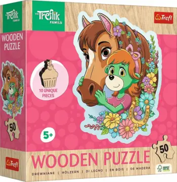 Puzzle druri Trefl Wood Craft, 50 pjesë, Happy Treflik Family, shumëngjyrësh