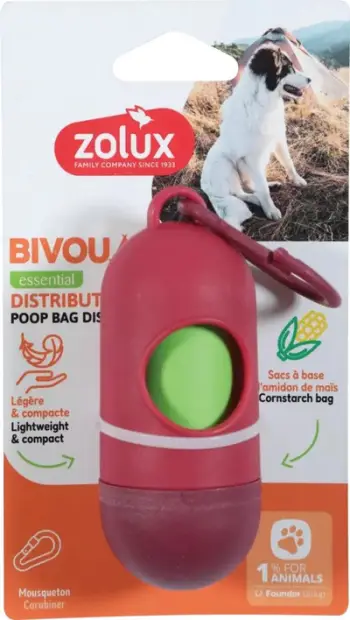 Dispenser për qese jashtëqitjesh për qen Zolux Bivouak, kompakt, me karabinë, ngjyrë neutrale