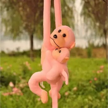 Lodër plushe majmun me bebe Mascot, 70 cm, rozë