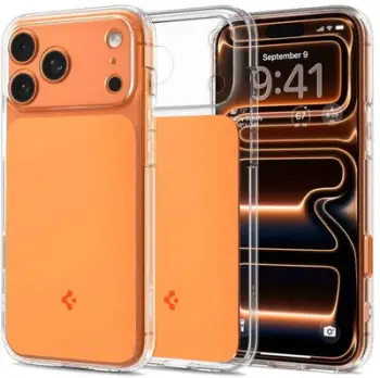 Kllaf telefoni Spigen Ultra Hybrid T MagSafe për iPhone 17 Pro, PC TPU, me Air Cushion, portokalli me shkëlqim