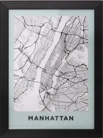 Poster i kornizuar Manhattan, 18x24 cm, motiv jeshile e çelët, kornizë e zezë