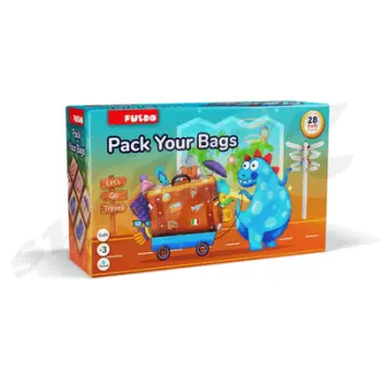 Loja edukative Puedo Pack Your Bags Matching Game, me valixhe, copa veshjesh prej shkumë, shumëngjyrëshe