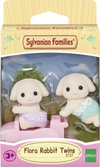 Set lodrash Sylvanian Families Flora Rabbit Twins, figurina binjakë me karrocë, shumëngjyrësh