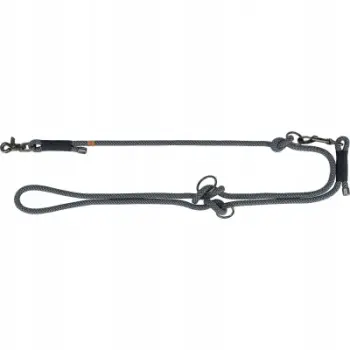 Set qafore dhe zinxhir për qen Trixie Soft Rope, i rregullueshëm, 200cm, i zi gri