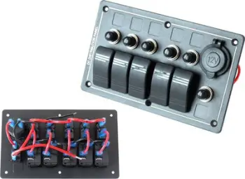Panel ndërprerës TurboWorks ALU switch, 5x ON OFF, prizë furnizimi, IP68, i zi