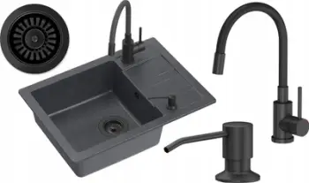 Lavaman graniti Steiner Ready Smart 1 Bowl, me bateri dhe dozues, i zi