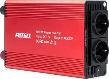 Inverter energjie Amio PI05, 12V në 230V, 1000W 2000W, i kuq