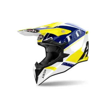 Kaskë motocross Airoh Wraaap Feel, madhësia L, blu bardhë neon e verdhë