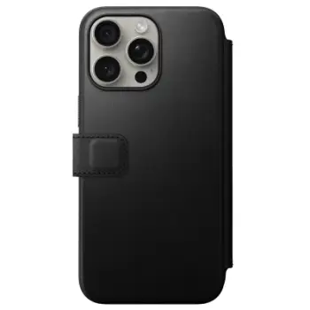 Këllëf folio lëkure Nomad Modern me MagSafe për iPhone 15 Pro Max, mbrojtje premium, portofol, i zi