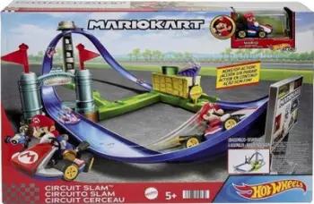Pistë loje Hot Wheels Mario Kart Circuit Slam, set garash me makinë Mario, shumëngjyrëshe