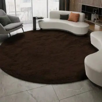 Tapet rrumbullak Strado Round Shaggy, 120x120 cm, lesh sintetik, kafe e errët