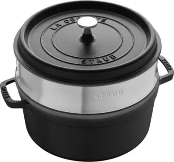 Tenxhere gize STAUB Round, prej gize, e përshtatshme për induksion, e zezë