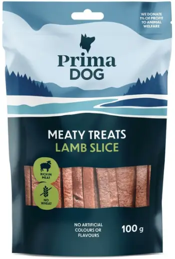 Shpërblim për qen PrimaDog Meaty Treats Lamb Slice, qengj, 100 g