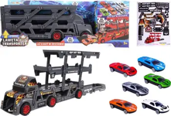 Set lodrash Norimpex Auto Truck Car Carrier, kamion TIR me rimorkio, 6 makina, shumëngjyrëshe
