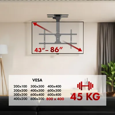 Mbajtëse tavani për TV Maclean, motorike, deri 86", 45kg - 10
