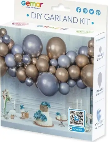 Set balona Godan DIY Balloon Garland, 65 copë, argjend, ari