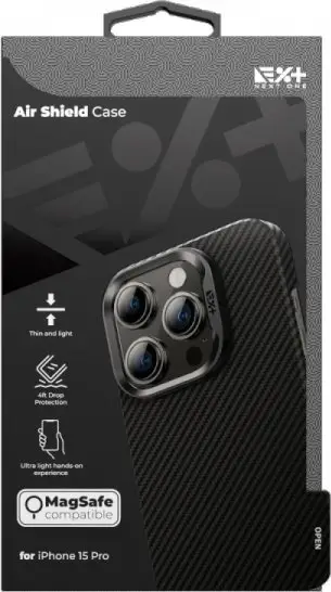 Mbrojtëse telefoni Next One Carbon Case, për iPhone 15 Pro, MagSafe, e zezë