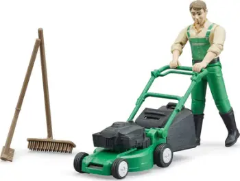 Set loje Bruder bworld Gardener, figurë kopshtari, me kositëse bari, plastik