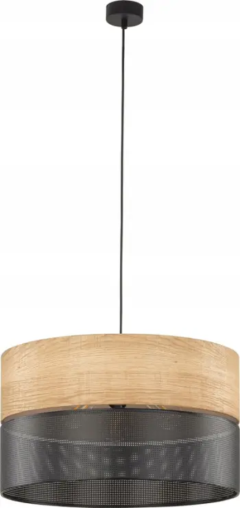 Llambë varëse TK Lighting Nicol, Ø50cm, 3xE27, e zezë dhe dru