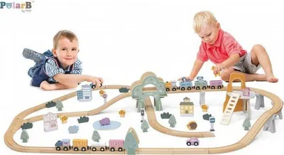 Set treni prej druri PolarB Train Set 90 pcs, 90 pjesë, për fëmijë 3+ - 5