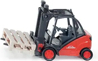 Maket forklift Linde Siku 1/50, metal diecast, me 2 paleta, i kuq