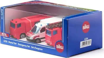 Set lodrash Siku Emergency Set 6326, 3 automjete emergjence, metal plastike, i kuq