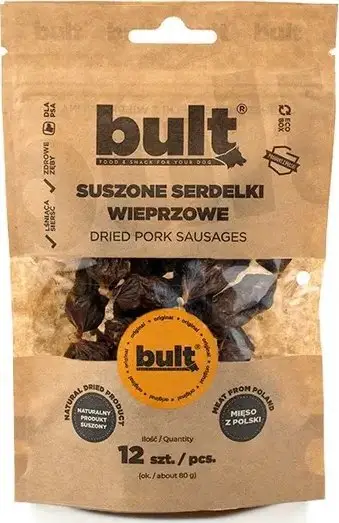 Shujta për qen BULT Dried Pork Sausages, 12 copë, sallam derri i tharë