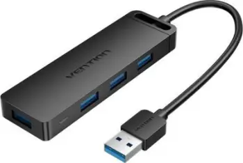 Hub USB Vention 4 porta, USB 3.0, ultra i hollë, i zi