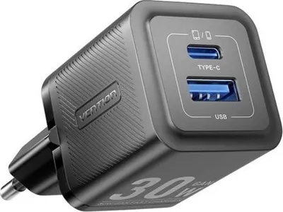 Karikues Vention 2-Port USB C dhe A GaN, 30W, PD 3.0 dhe QC 3.0, i zi - 1