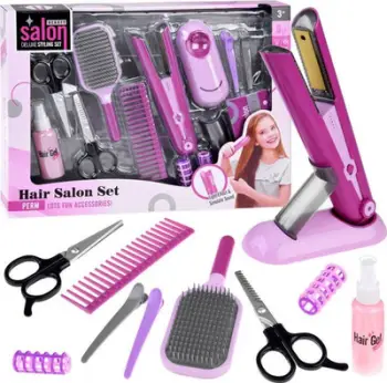 Set parukerie lodër ZA4809, presa flokësh me dritë, furçë dhe krehër, shumëngjyrësh