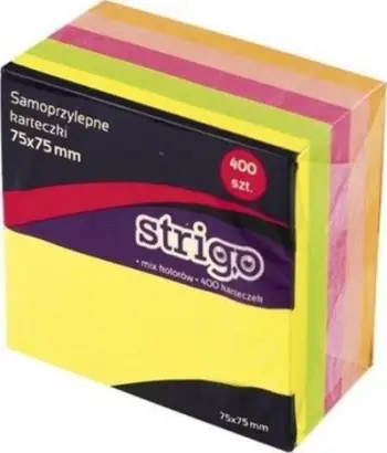 Fletëngjitëse vetëngjitëse Strigo Neon Notes, 75 x 75 mm, 400 fletë, shumëngjyrëshe
