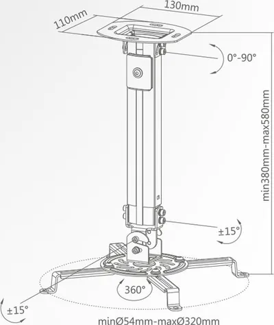 Mbajtëse projektori Full Motion SUPSTV013, universale, deri 13.5 kg, e argjendtë - 2