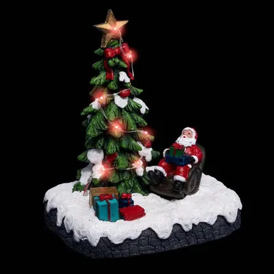 Dekor për Krishtlindje Fééric Christmas Town Santa, polyresin, 8 LED, shumëngjyrësh - 2
