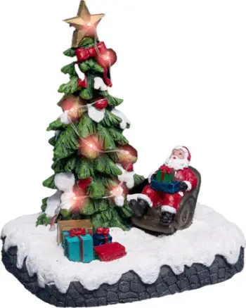 Dekor për Krishtlindje Fééric Christmas Town Santa, polyresin, 8 LED, shumëngjyrësh