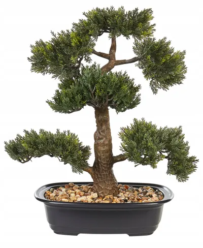 Bimë artificiale bonsai dekorative, 44 cm, material sintetik, jeshile me vazo të zezë - 1