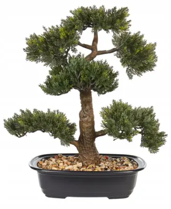Bimë artificiale bonsai dekorative, 44 cm, material sintetik, jeshile me vazo të zezë