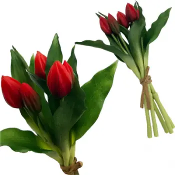 Buqetë artificiale Saska Gift and Decor Tulipanë, 5 copë, silikon PU 28cm, të kuq