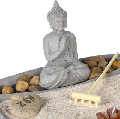 Set dekorativ kopsht zen Atmosphera, me figurë Buddhe, 23x23 cm, gri - 2