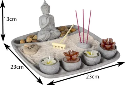 Set dekorativ kopsht zen Atmosphera, me figurë Buddhe, 23x23 cm, gri - 3