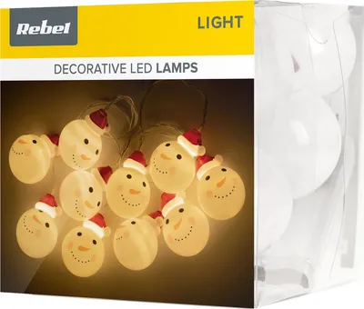 Drita dekorative bredhi Rebel Snowmen, LED 10 copa, 1.5m, me bateri, dritë e bardhë e ngrohtë - 4