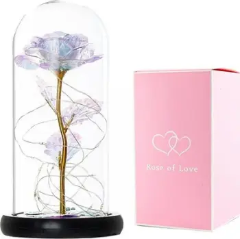 Suvenir Eternal Rose AG776C, trëndafil dekorativ në kupolë qelqi, LED RGB, shumëngjyrësh