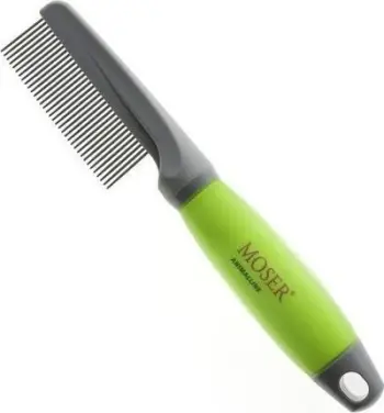 Krehër për qentë Moser Fur Comb, dorezë xheli ergonomike, jeshil