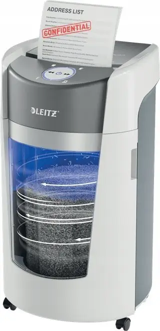 Makinë grirëse dokumentesh Leitz IQ OptiMax Office P5, niveli sigurie P5, 35L, e bardhë gri
