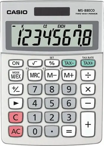 Kalkulator Casio MS-88ECO, 8 shifra, solar dhe bateri, gri