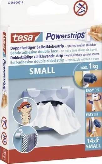 Shirita ngjitës Tesa Powerstrips 57550 Small, set 14 copë, të bardhë