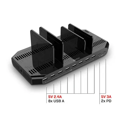 Stacion karikimi Lindy 73435, 120W, 10 porta USB me USB C, i zi - 2