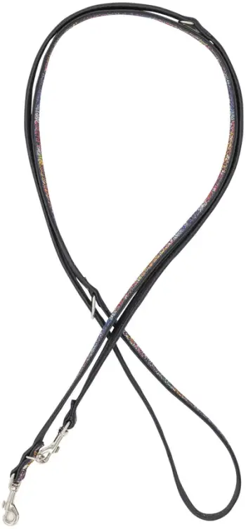 Litar qeni Barry King Adjustable Flowers, lëkurë, 12mm 200cm, i zi shumëngjyrësh