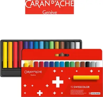 Set pastelë dylli Caran D'Ache Swisscolor, rezistent ndaj ujit, 15 ngjyra, shumëngjyrësh